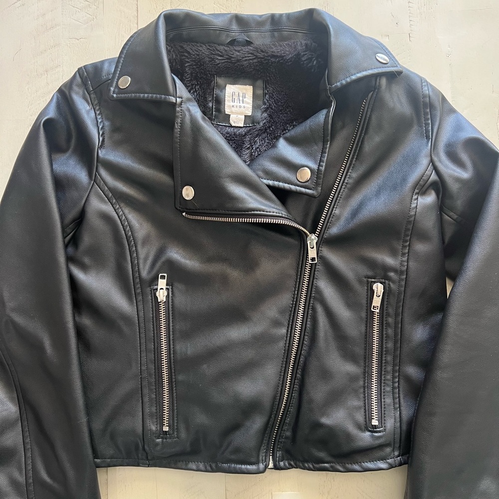 GAP Black Leather Jacket kids XL